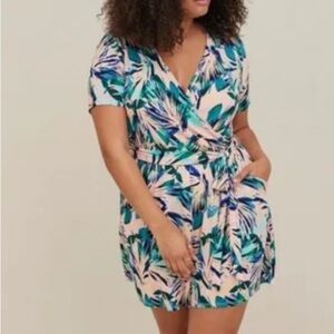 Torrid Tropical Print Romper - banana leaf pink blue and green colored. Size 3